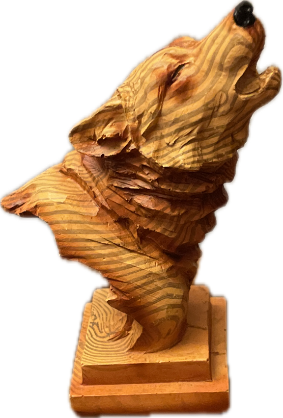 Wooden Wolf Carving, a captured specimen